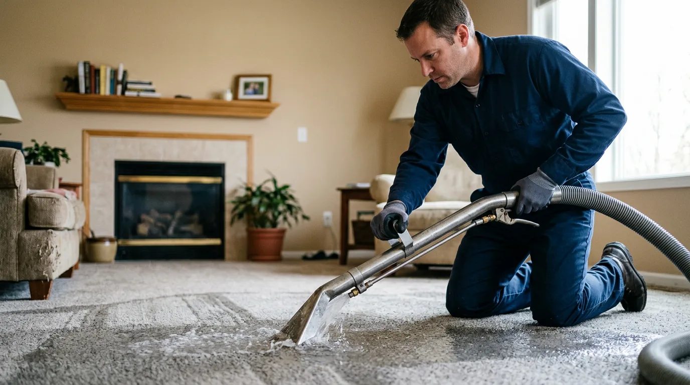 Water damage restoration technician working near Calhoun City, MS
